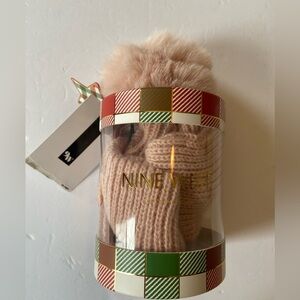 Nine West Faux Fur Blush Beanie Hat Knit Winter Cap New In Package